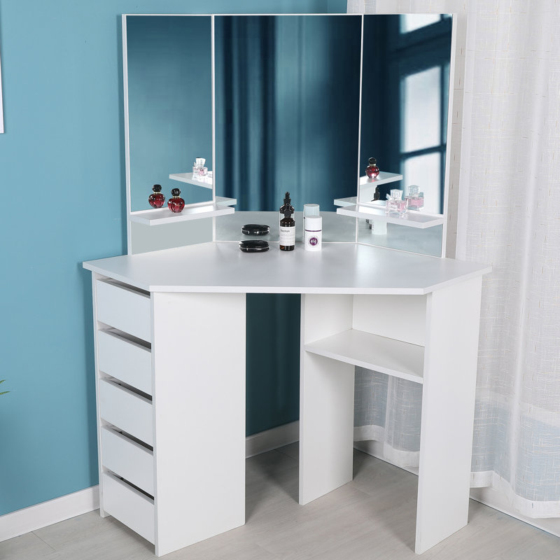 Trule Teen Cormier Corner Makeup Vanity With Mirror Reviews Wayfair