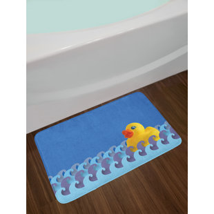 Bath Rugs With Rubber Backing Wayfair Rubber Duck Floating On Paper Seem Water Waves Bathroom Time Childcare Image Non Slip Plush Bath Rug