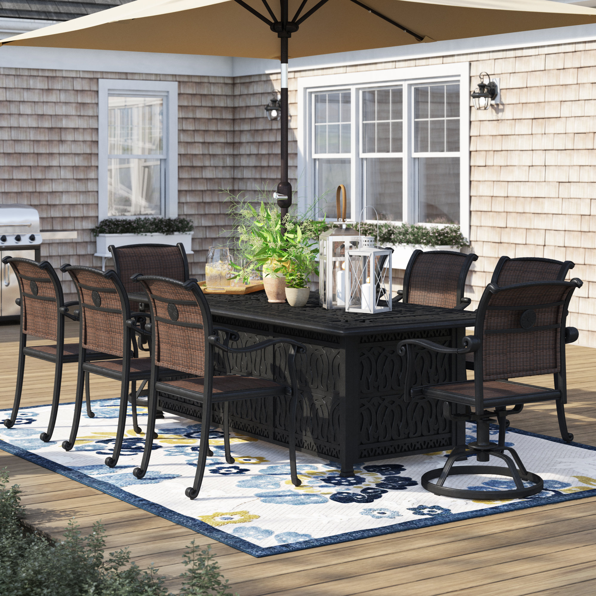 Harland 9 Piece Dining Set With Firepit