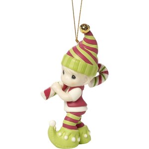 Wishing You the Sweetest Holiday Second in Annual Elf Series Bisque Porcelain Ornament Hanging Figurine