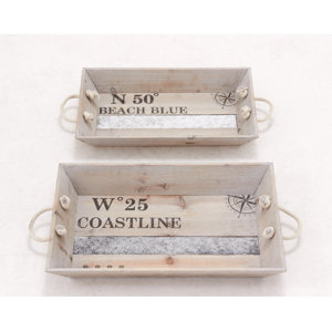 Orford 2 Piece Rectangular Beige Serving Tray Set
