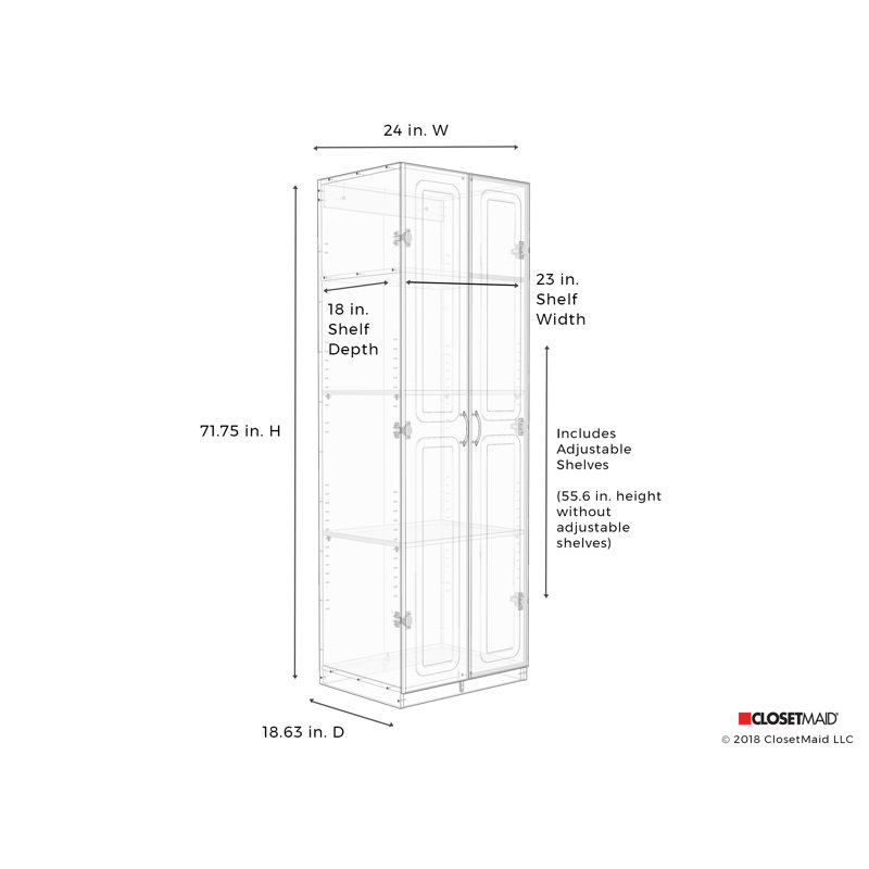Closetmaid Dimensions 72 H X 24 W 18 D 2 Door Storage Cabinet Dimensions 72 H X 24 W 18 D 2 Door Storage Cabinet