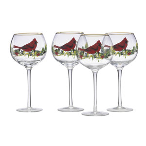 Winter Greetingsu00ae Cardinal 12 oz. All Purpose Wine Glass (Set of 4)