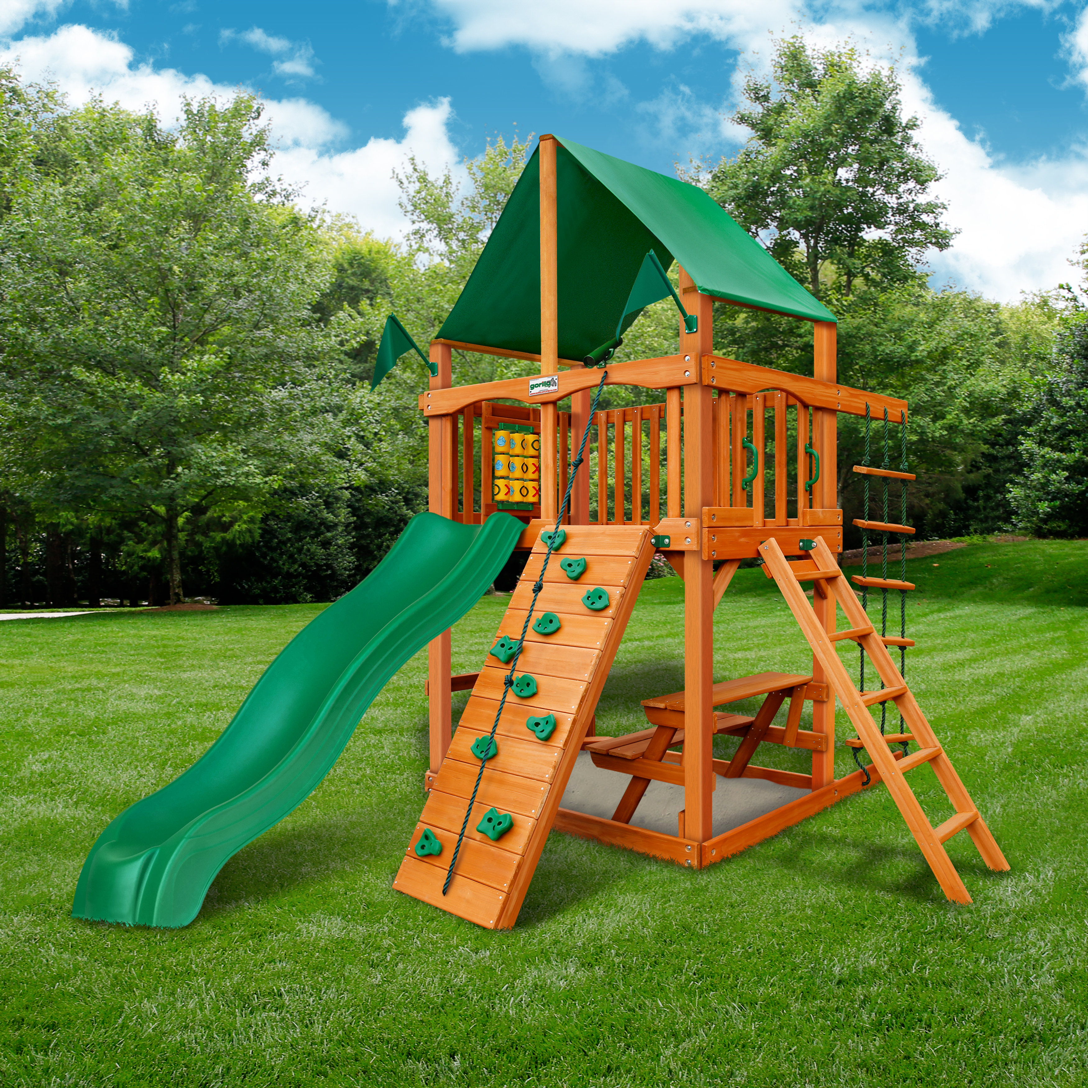 Gorilla Playsets Chateau Tower Swing Set With Canopy Roof Wayfair