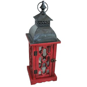 Gray/Red Wood/Metal Lantern