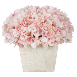 Hydrangea in White-Washed Wood Cube