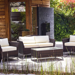 4-tlg. Polyrattan-Lounge-Set mit Kissen von Esse..