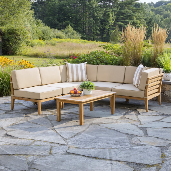 Madbury Road Bali 6 Piece Teak Sectional Set With Cushions Wayfair