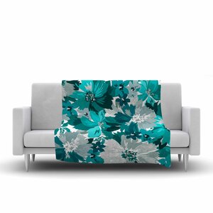 Mmartabc Turquoise Blossoms Illustration Fleece Blanket