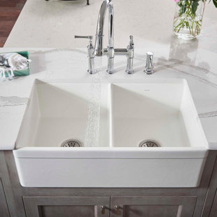 Double Farmhouse A Kitchen Sinks You Ll Love Wayfair Quickview Elkay 33 L X 20 W Double Basin Farmhouse Kitchen Sink