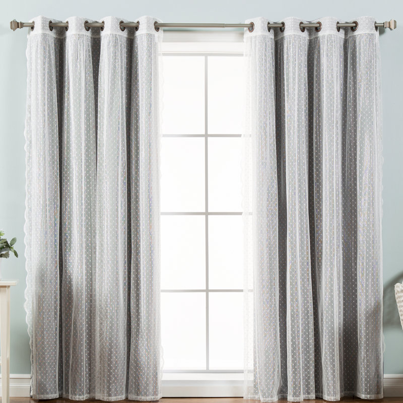 Tulle Lace Polka Dots Blackout Thermal Grommet Curtain