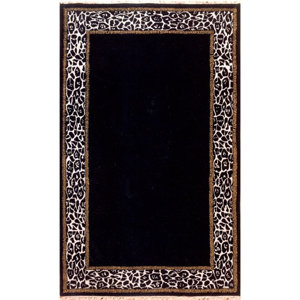 African Safari Animal Skin Border Black/Off White Area Rug