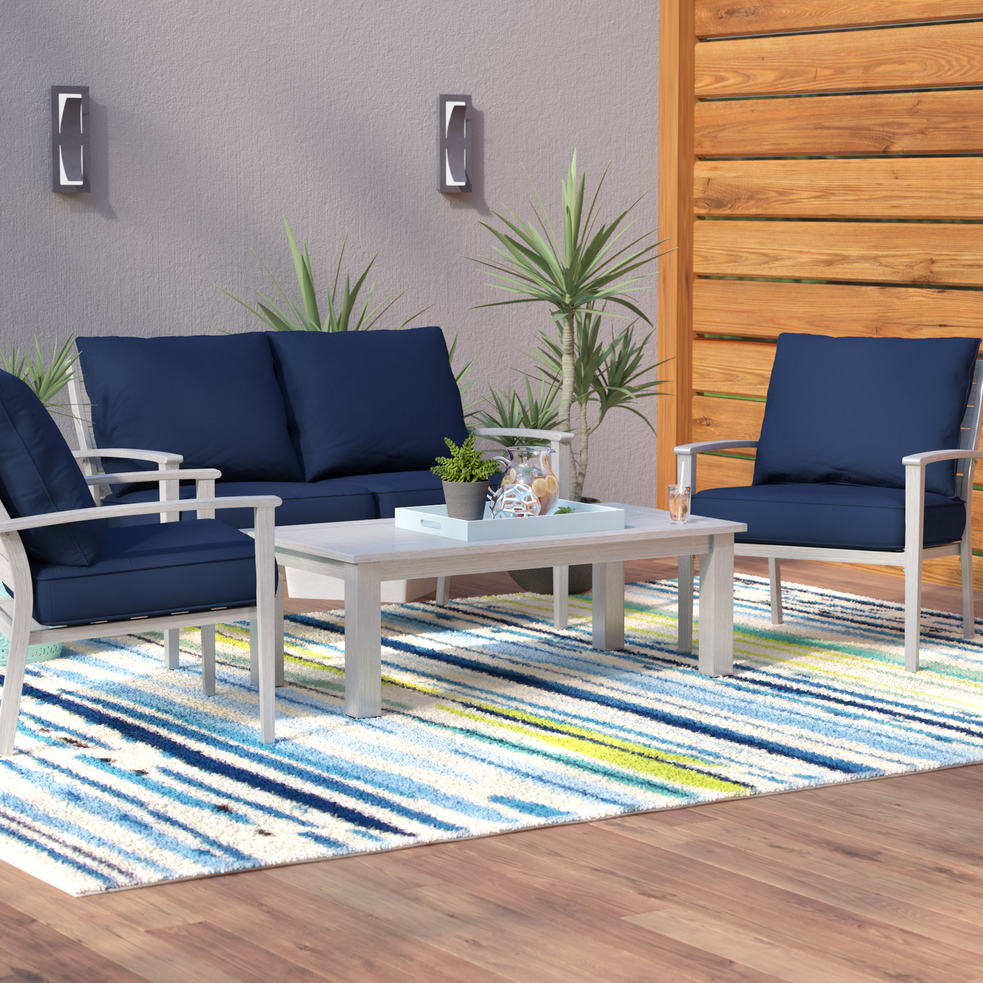 Wade Logan Yohan 4 Piece Sofa Set With Cushions Reviews Wayfair