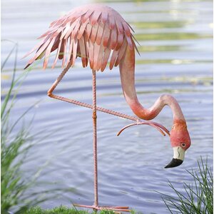 Metal Bowing Flamingo Statue