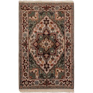 One-of-a-Kind Bertram Hand-Knotted Wool Cream/Light Olive Green Area Rug