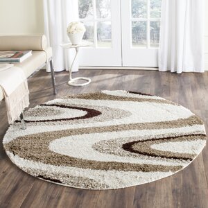 Driffield Ivory/Brown Shag Area Rug