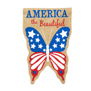 Patriotic Burlap America the Beautiful 2-Sided Vertical Flag