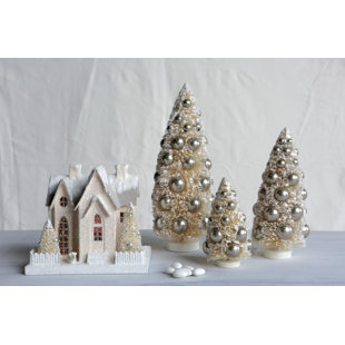 3 Piece Bottle Brush Christmas Tree With Ornaments Set 3 Piece Bottle Brush Christmas Tree With Ornaments Set