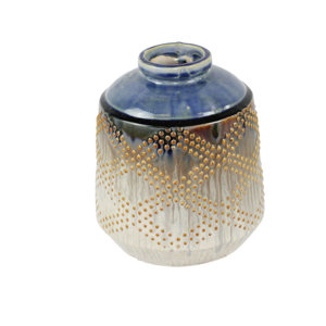 Beige/Blue Decorative Ceramic Table Vase