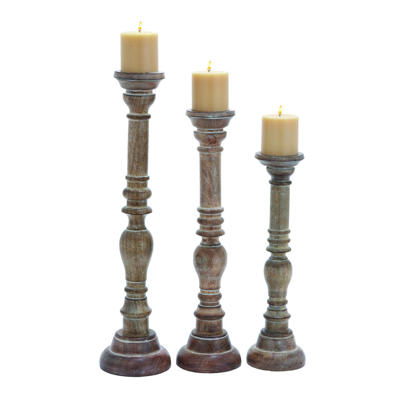 3 Piece Wood Candlestick Set & Reviews Birch Lane