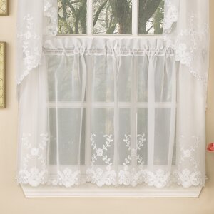 Laurel Leaf Sheer Voile Embroidered Kitchen Tier Curtain (Set of 2)