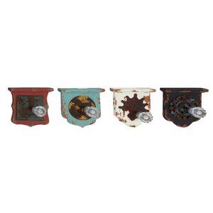 4 Piece Wood and Metal Wall Hook Set