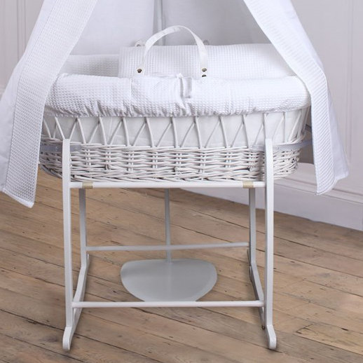 Home Kitchen 6 Piece Grey Waffle White Wicker Moses Basket