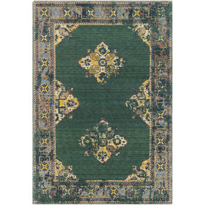 Bungalow Rose Rand Overdyed Vintage Dark Green Bright Yellow Area Rand Overdyed Vintage Dark Green Bright Yellow Area Rug