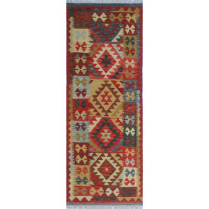 One-of-a-Kind Vallejo Kilim Qasim Hand-Woven Wool Red Area Rug
