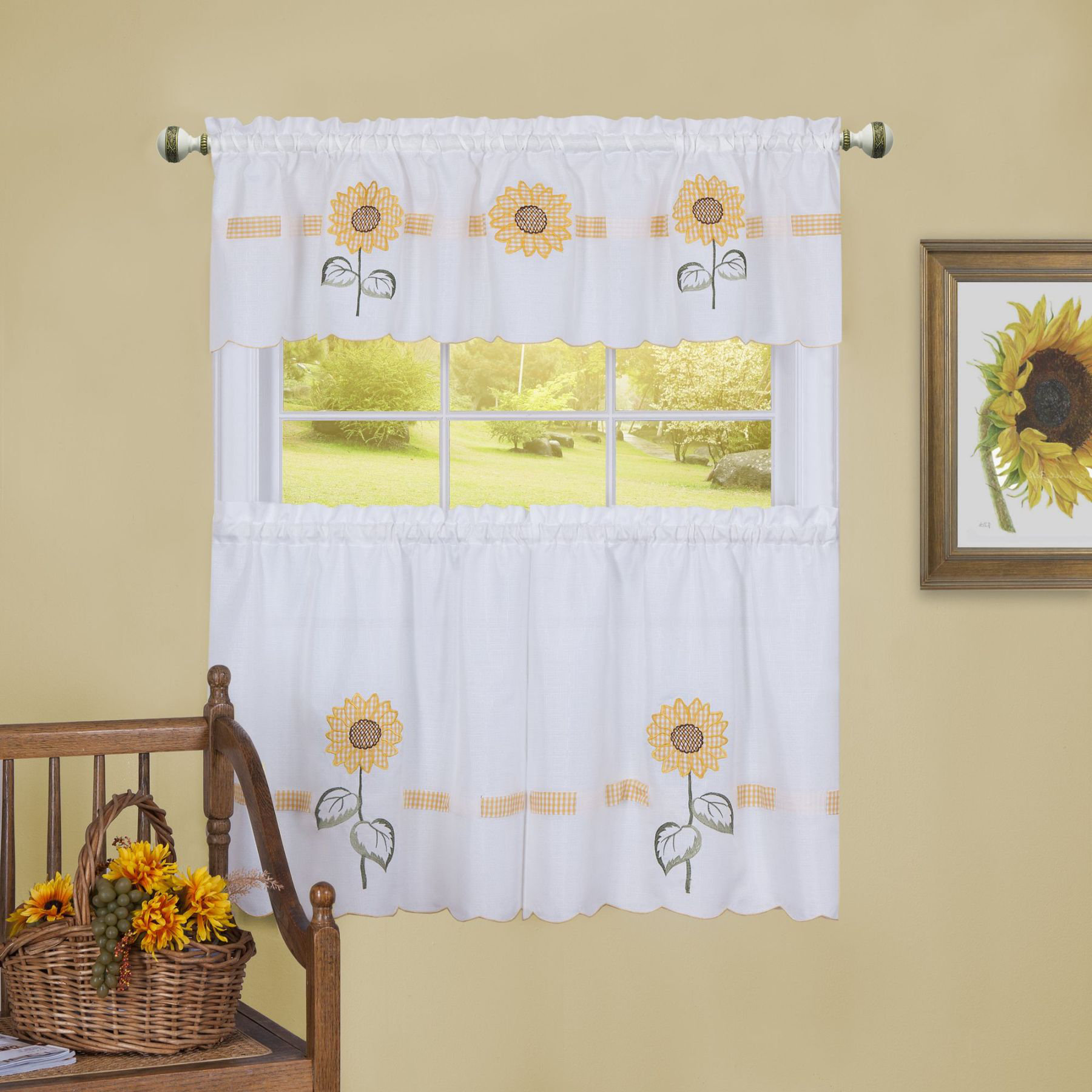 Home & Garden sunflower tier & swag set complete kitchen curtain sun