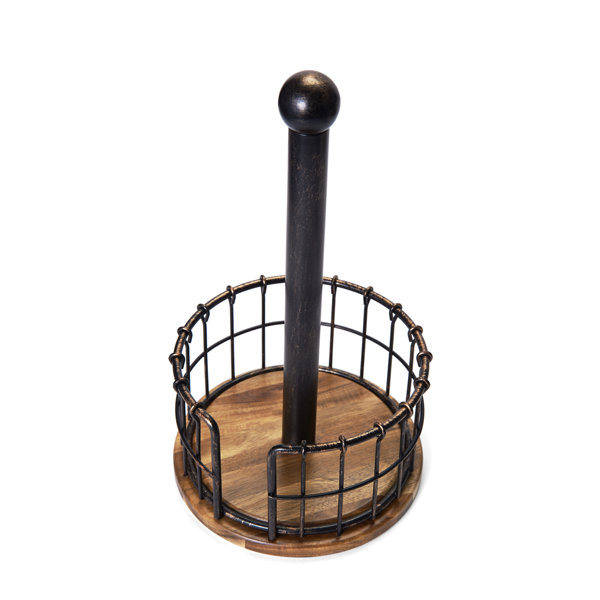 Wire/Acacia Wood Free-Standing Paper Towel Holder