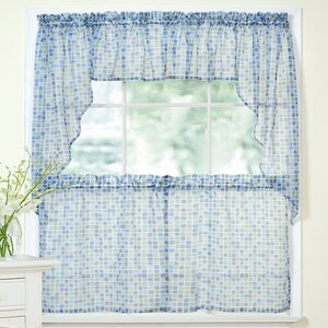 Tiles Block Sheer Kitchen Curtains Tier, Valance and Swag Set