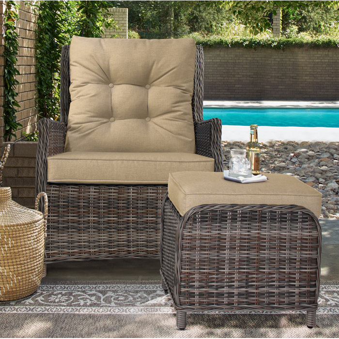 Cardoza Outdoor Recliner Patio Chair With Cushions And Ottoman