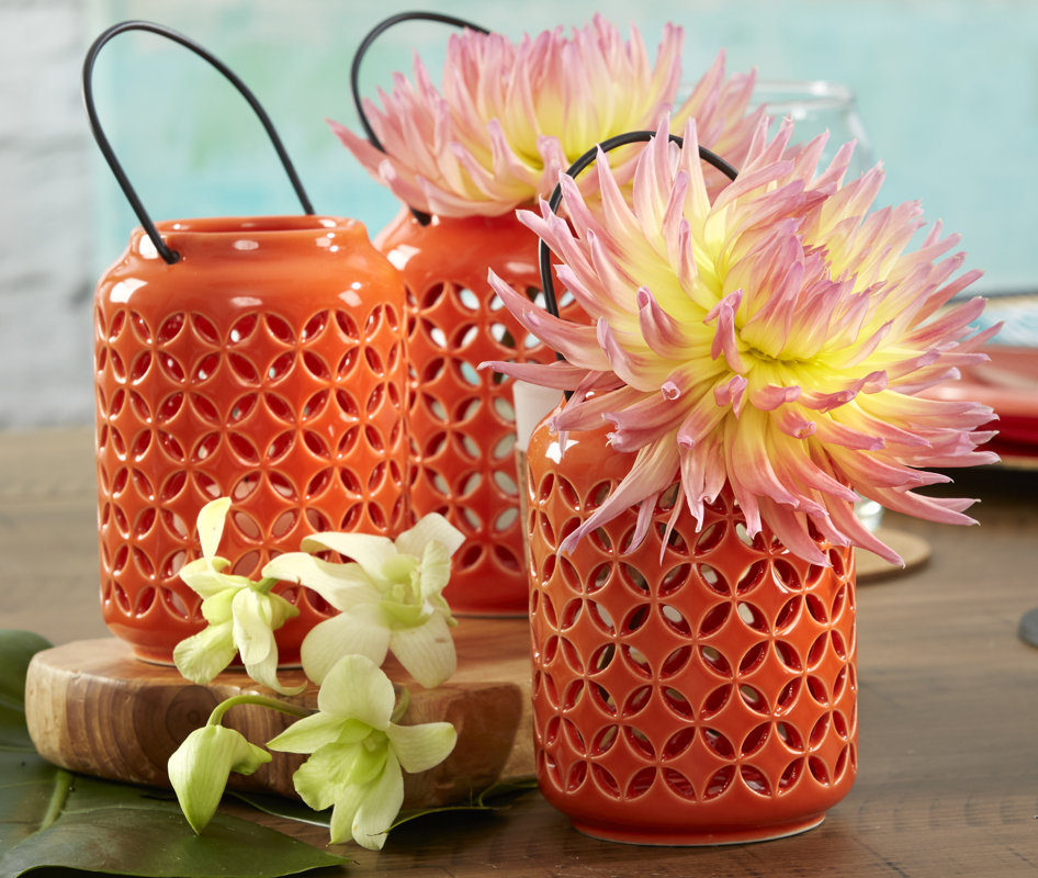 Kate Aspen Tropical Chic Cutout Ceramic Lantern Wayfair.ca