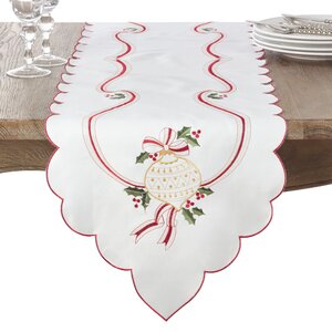 Christmas Holly Embroidered Table Runner