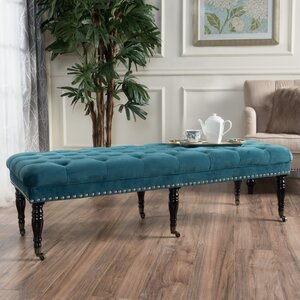 Cline Velvet Upholstered Bench with Caster