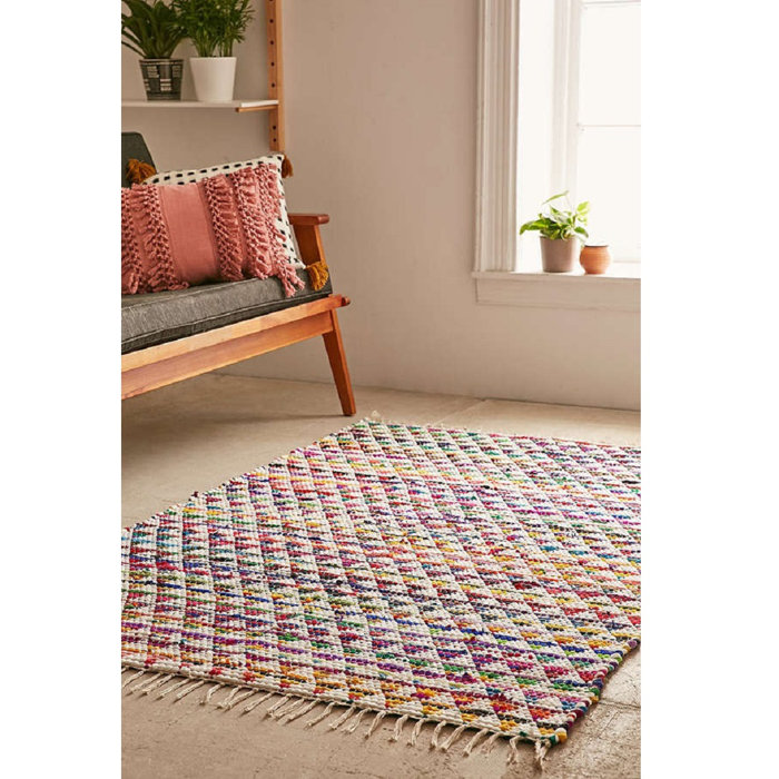 Harriet Bee Cousar Hand Woven Cotton White Red Area Rug Reviews Cousar Hand Woven Cotton White Red Area Rug