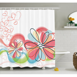 Cute Floral Haze Pattern with Heart Figures Love Spring Influences Art Work Shower Curtain Set