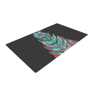 Pom Graphic Design A Romantic Feather Red/Teal Area Rug