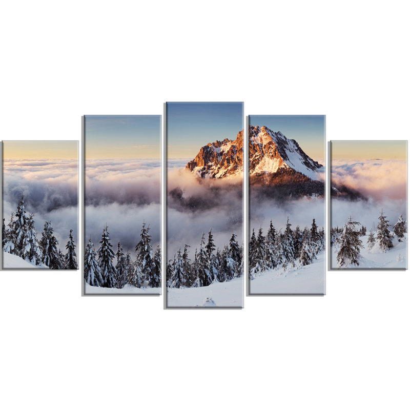 Winter Wall Art designart 'winter mountain landscape' 5 piece wall art on wrapped Winter Wall Art designart 'winter mountain landscape' 5 piece wall art on wrapped
