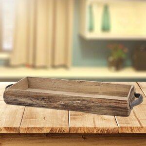 Wooden Bark Accent Tray with Metal Handles