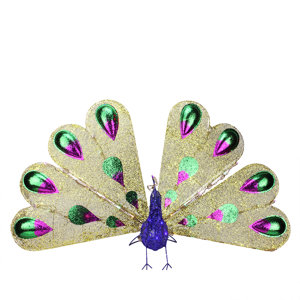 Pre-Lit Twinkling LED Glittered Elegant Peacock Christmas Yard Art Decoration