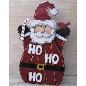 Wooden Santa Ho Ho Ho Oversized Figurine