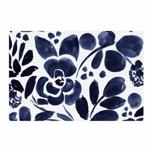 Crystal Walen Watercolor Floral Painting Navy Area Rug