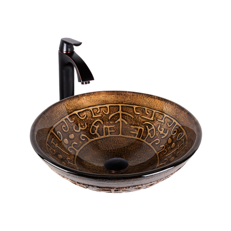 VIGO Golden Greek Glass Circular Vessel Bathroom Sink with Faucet