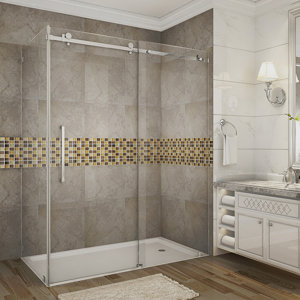 Moselle Completely Frameless Rectangular Sliding Shower Enclosure with Base