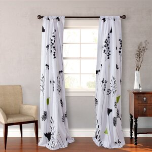 Asian Lily Lined Floral Semi-Sheer Rod Pocket Curtain Panels (Set of 2)