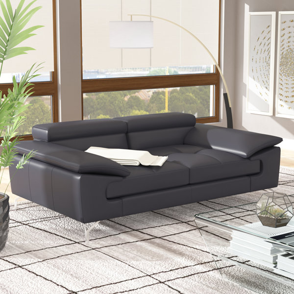 Italian 2 seater white leather sofa, classic design, Prestige
