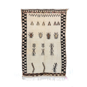 Azilal Vintage Moroccan Hand Knotted Wool Beige/Black Area Rug