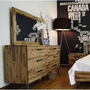 Rashida Light Wood 6 Drawer Dresser with Mirror by Union Rustic